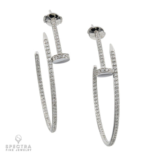 Diamond Nail Hoop Earrings in 18K White Gold
