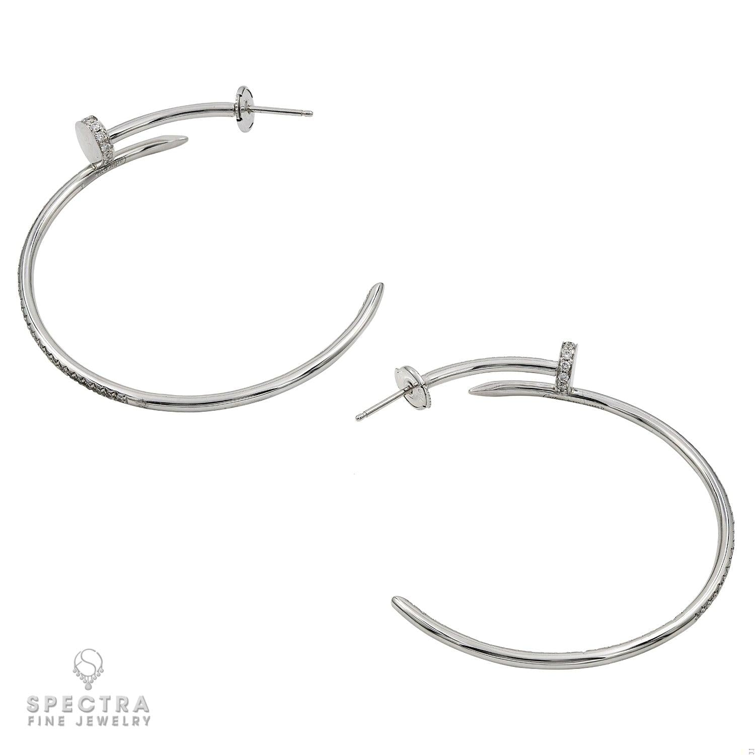 Diamond Nail Hoop Earrings in 18K White Gold