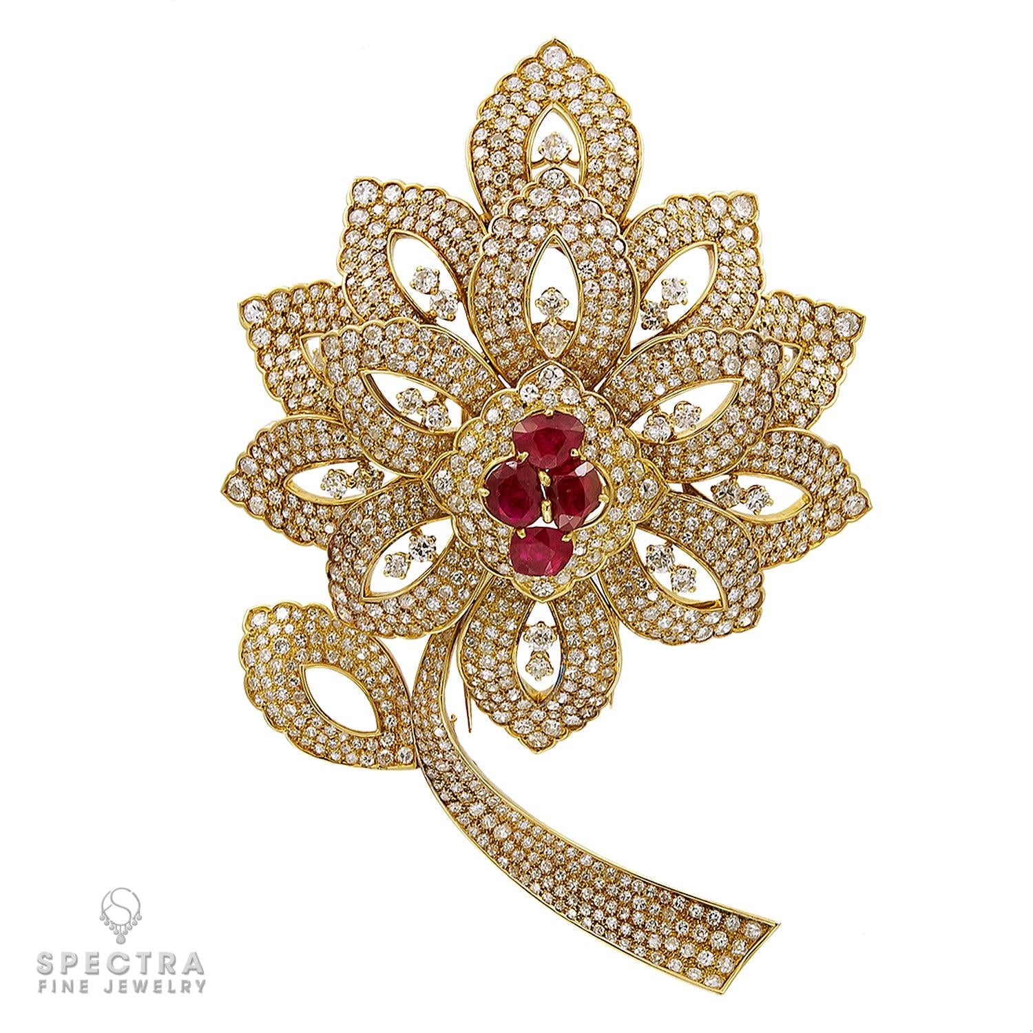 Mauboussin Diamond Ruby Flower Brooch