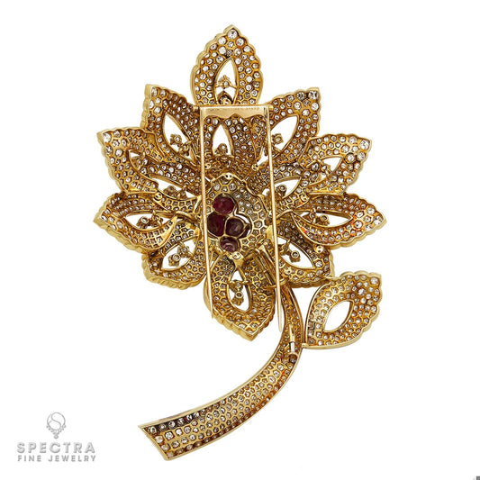 Mauboussin Diamond Ruby Flower Brooch