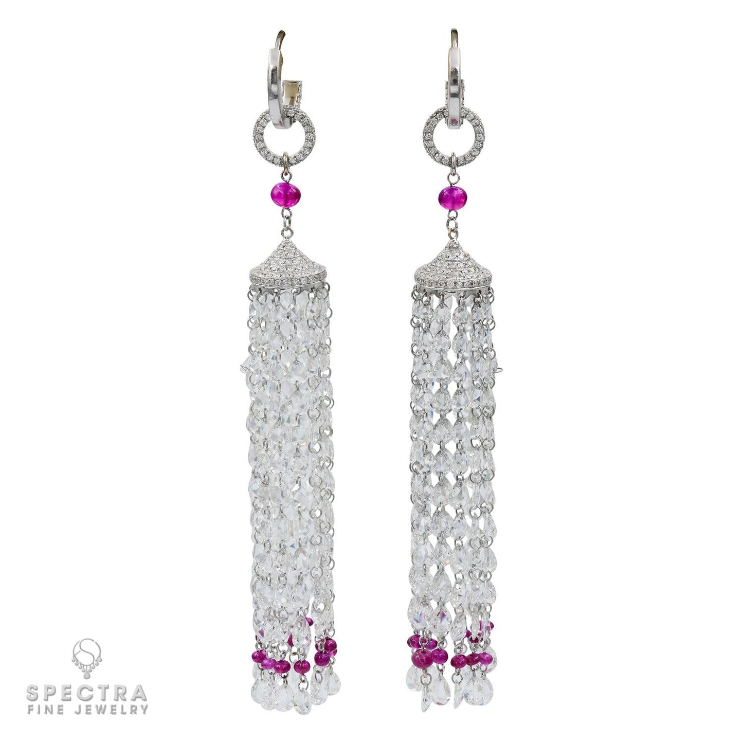 Diamond Ruby Victoria Tassel Earrings in Platinum