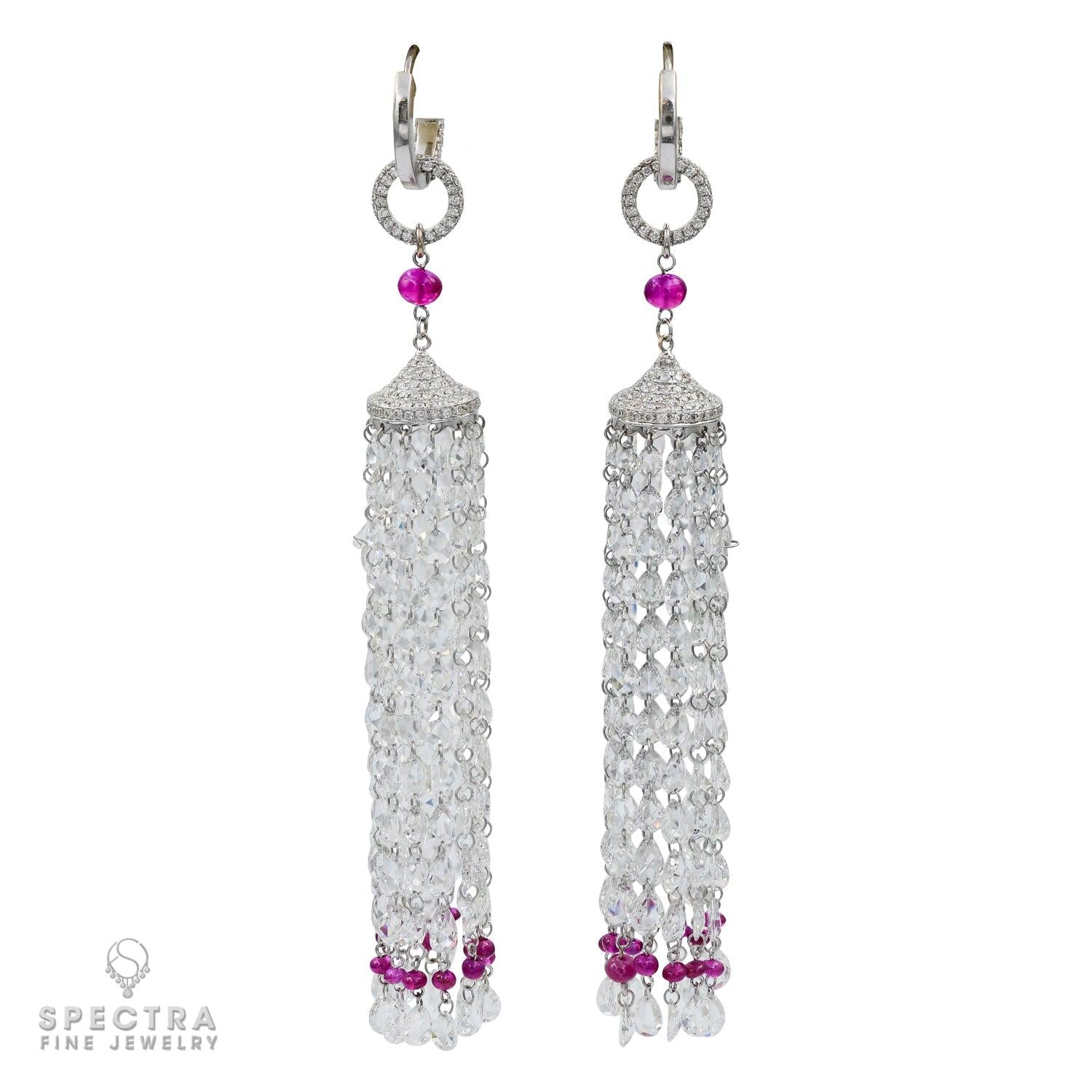 Diamond Ruby Victoria Tassel Earrings in Platinum