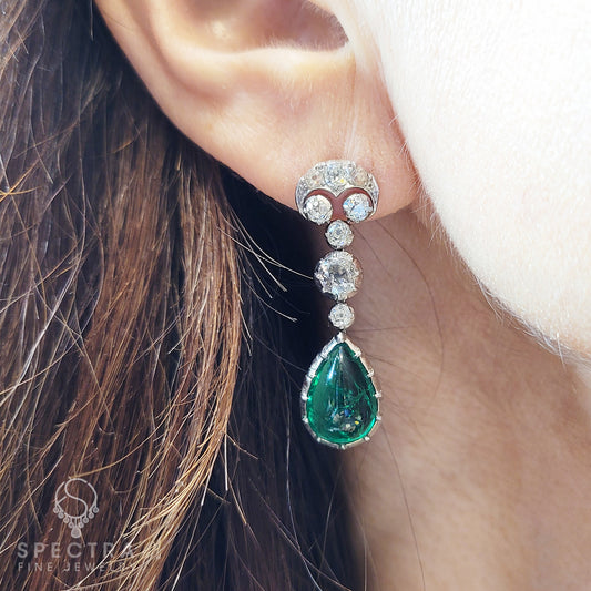 Art Deco Emerald Diamond Drop Earrings