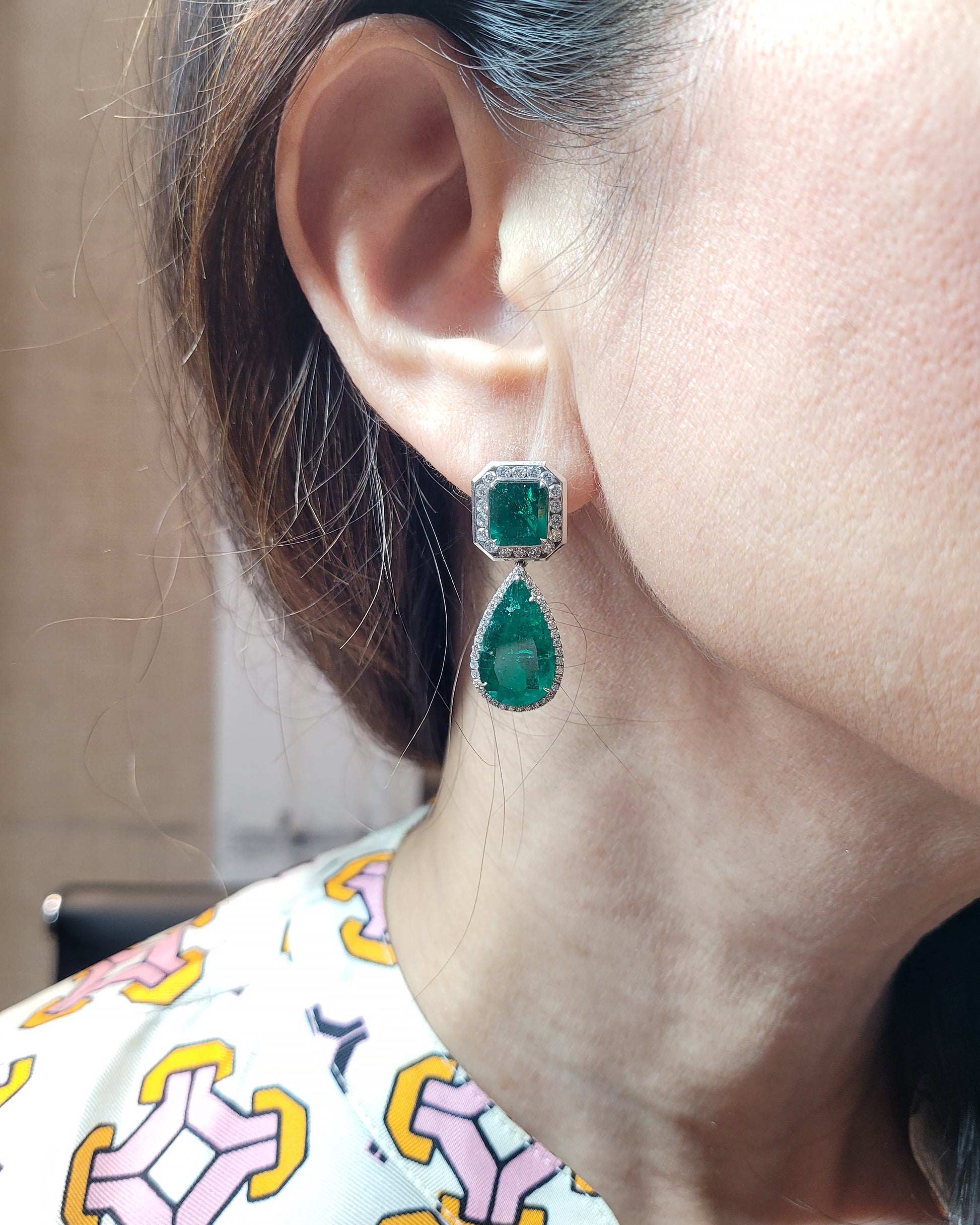 Spectra Fine Jewelry Emerald Diamond Halo Drop Earrings