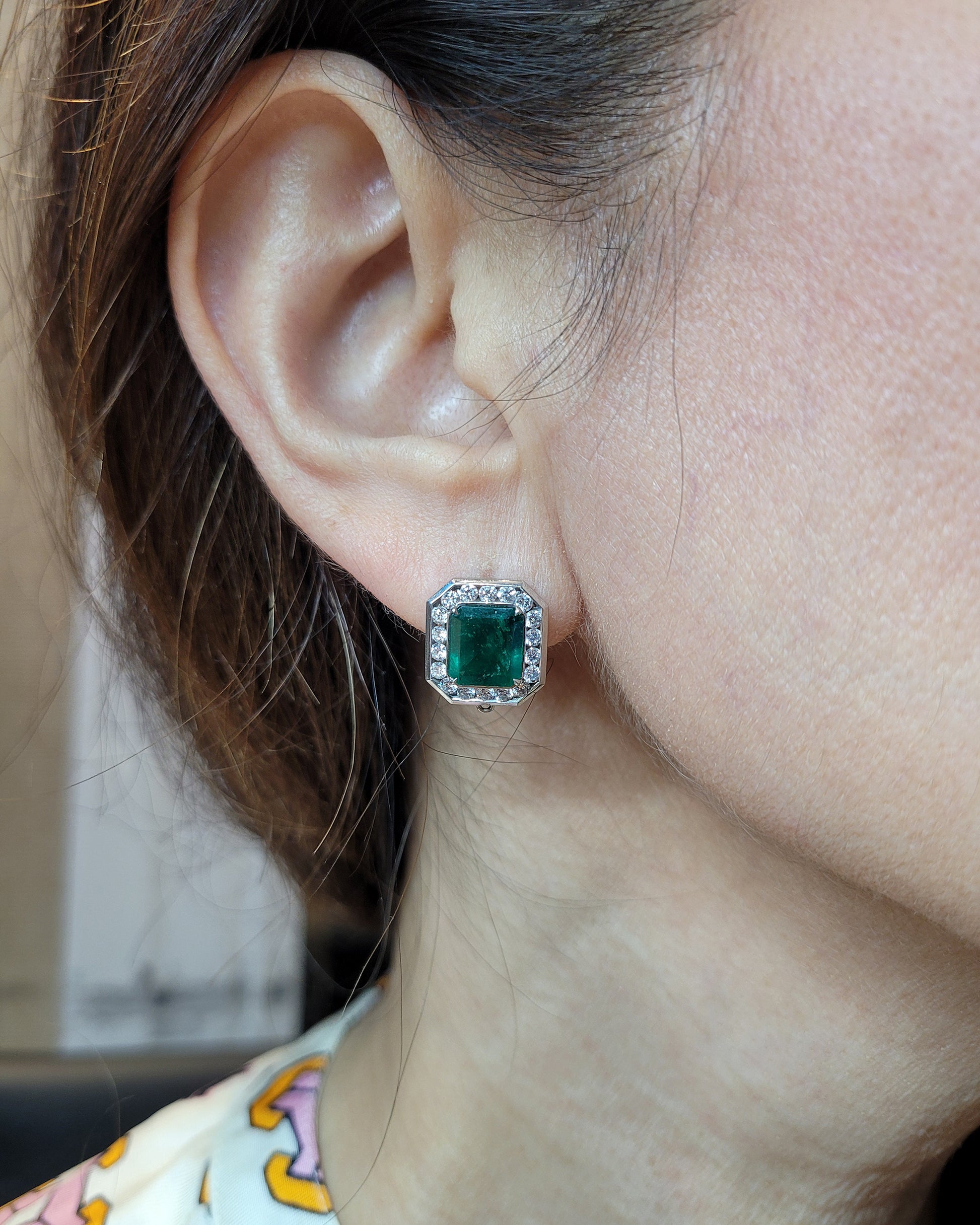 Spectra Fine Jewelry Emerald Diamond Halo Drop Earrings