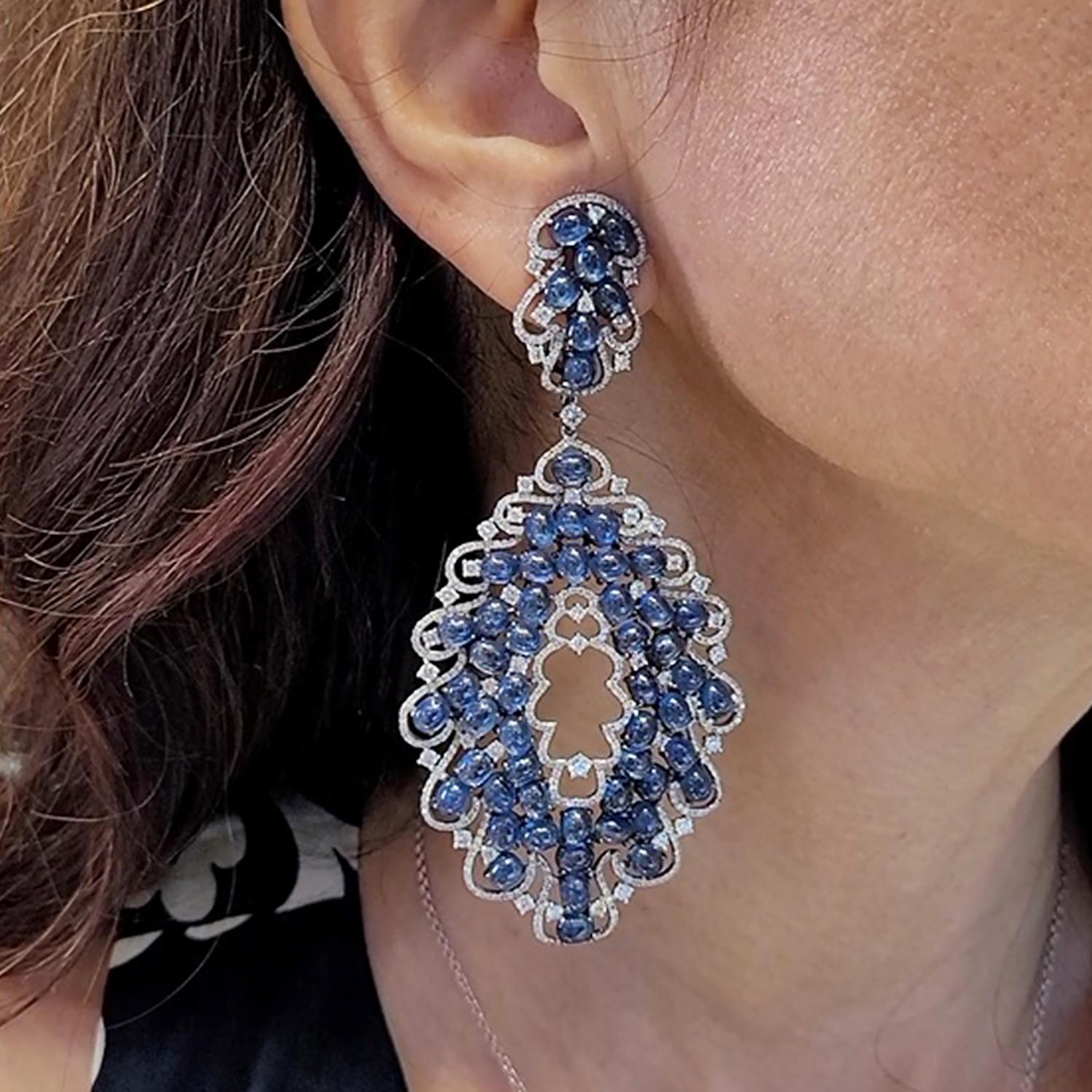 Contemporary Sapphire Diamond Chandelier Drop Earrings