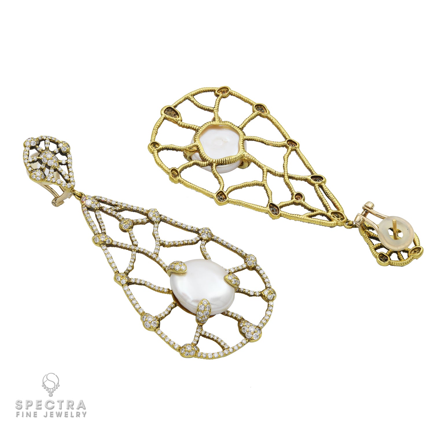 Judith Ripka Pearl Diamond Drop Earrings in 18kt Gold