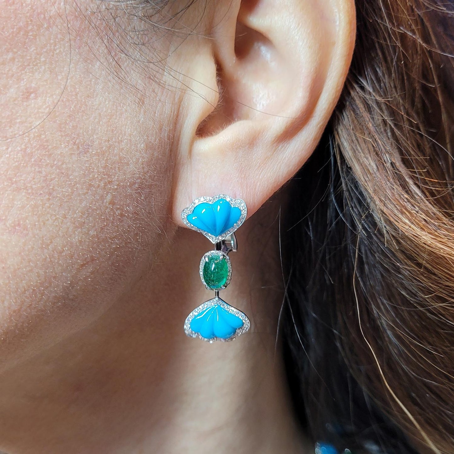 De Ambrosi Contemporary Carved Gemstone Drop Earrings