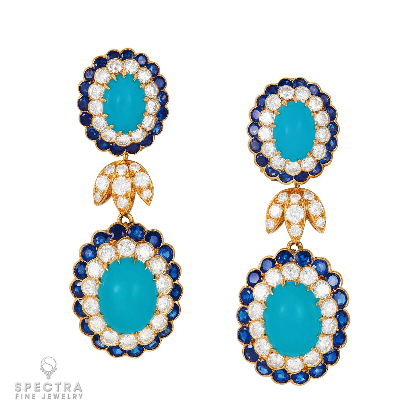 Van Cleef & Arpels Mid-Century Turquoise Diamond Sapphire Convertible Earrings