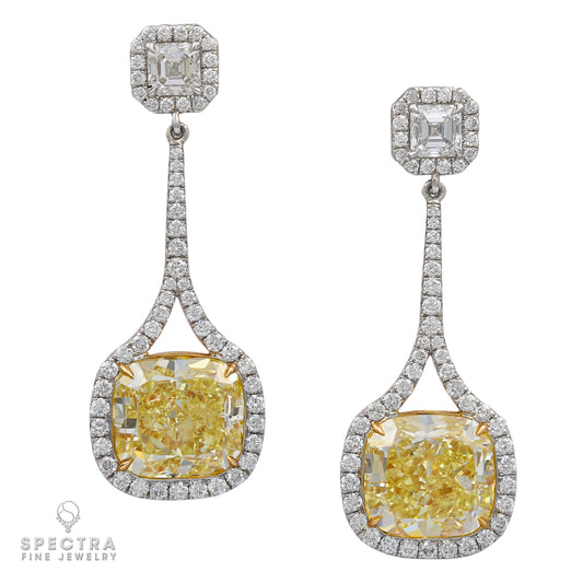Spectra Fine Jewelry 12.64 carats Yellow Diamond Halo Drop Earrings