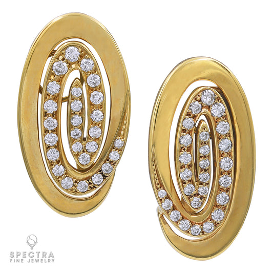 Bulgari Diamond Spiral Oval Button Earrings