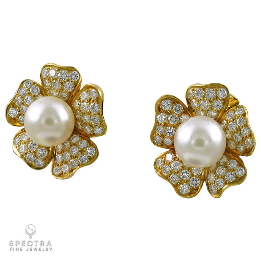 Van Cleef & Arpels Vintage Diamond Pearl Cosmos Earrings