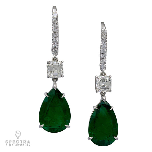 Contemporary Zambian Emerald Diamond Drop Earrings