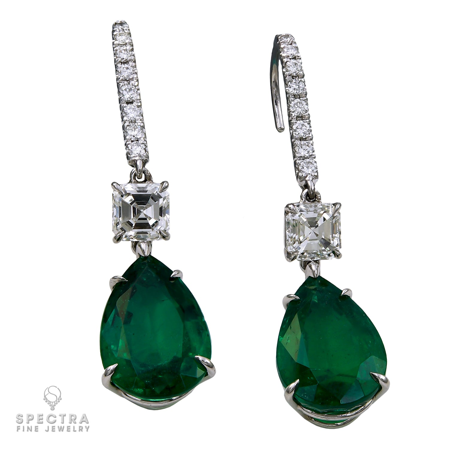 Contemporary Zambian Emerald Diamond Drop Earrings