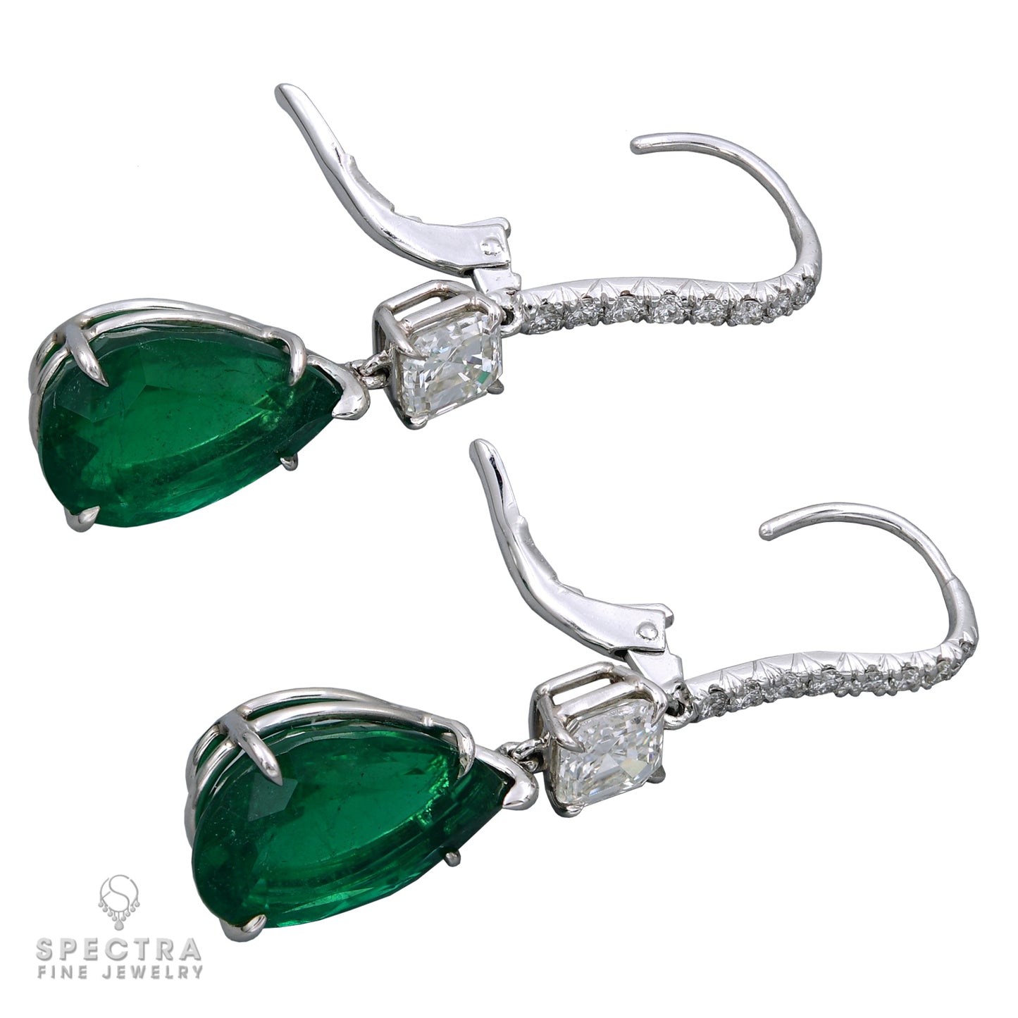 Contemporary Zambian Emerald Diamond Drop Earrings