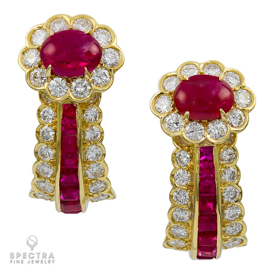 Van Cleef & Arpels Vintage Ruby Diamond Halo Earrings