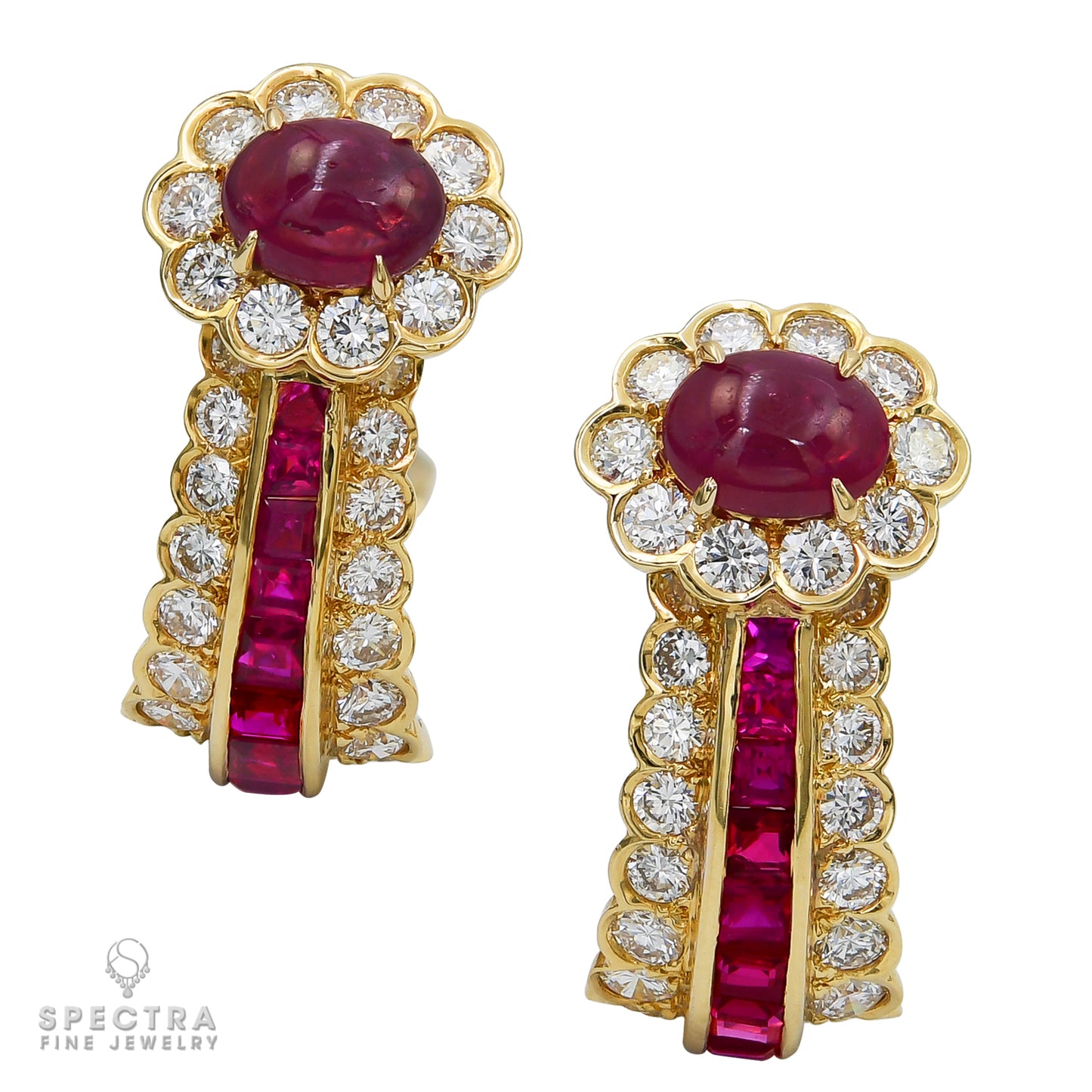 Van Cleef & Arpels Vintage Ruby Diamond Halo Earrings