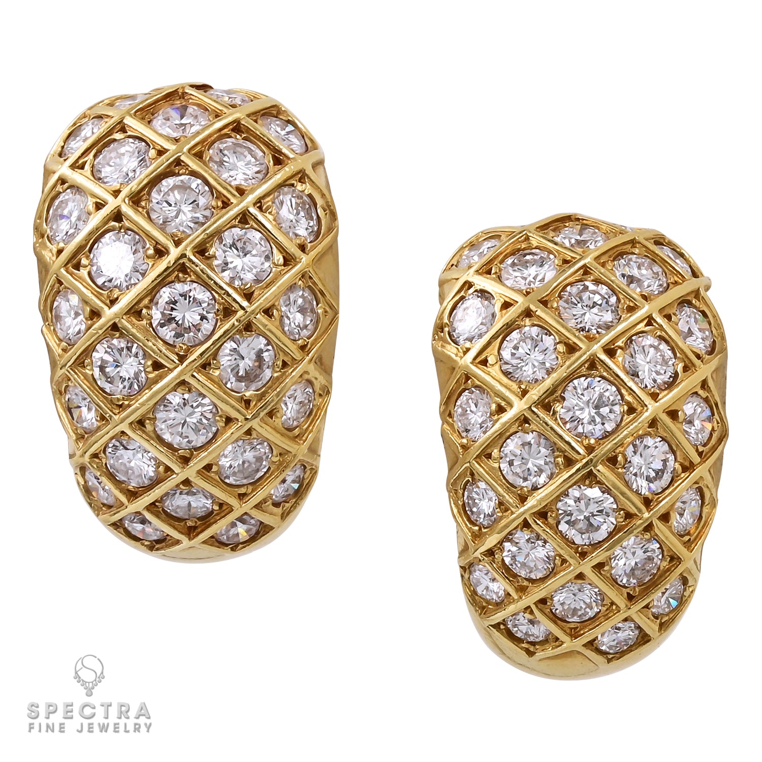 Van Cleef & Arpels Vintage Diamond Crosshatch Button Earrings