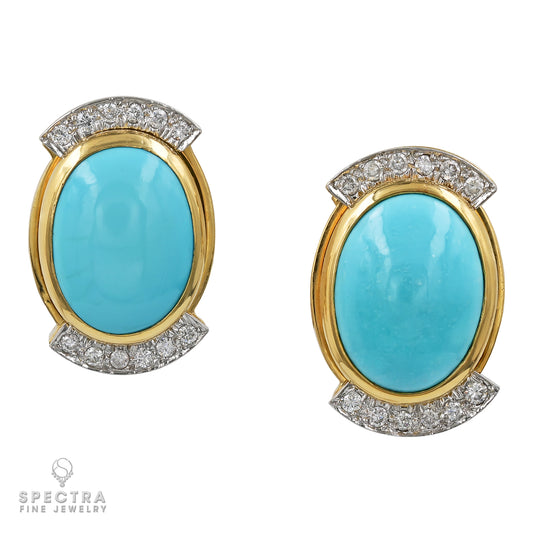 Vintage David Webb Turquoise Diamond Button Earrings