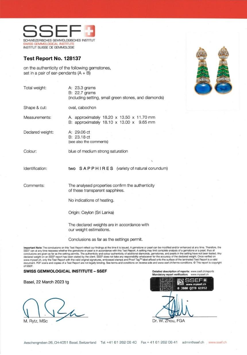 Bulgari Cabochon Sapphire Emerald Diamond Earrings