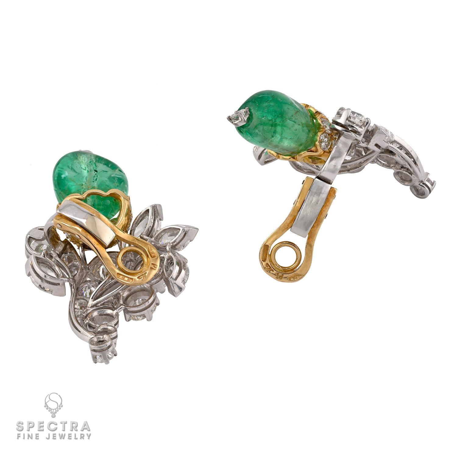 Colombian Emerald and Diamond Clip-On Earrings in 18K White and Yellow Gold