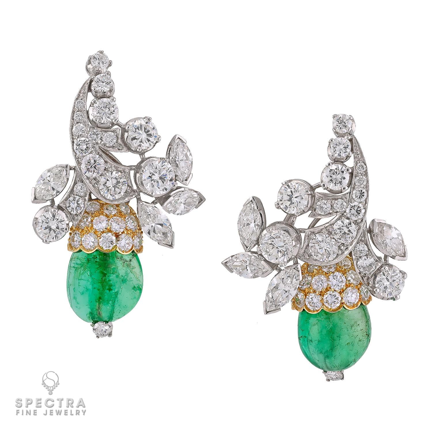 Colombian Emerald and Diamond Clip-On Earrings in 18K White and Yellow Gold