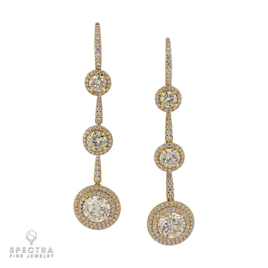 3.90 ct. Three-Tier Round Diamond Drop Earrings in 18K Yellow Gold