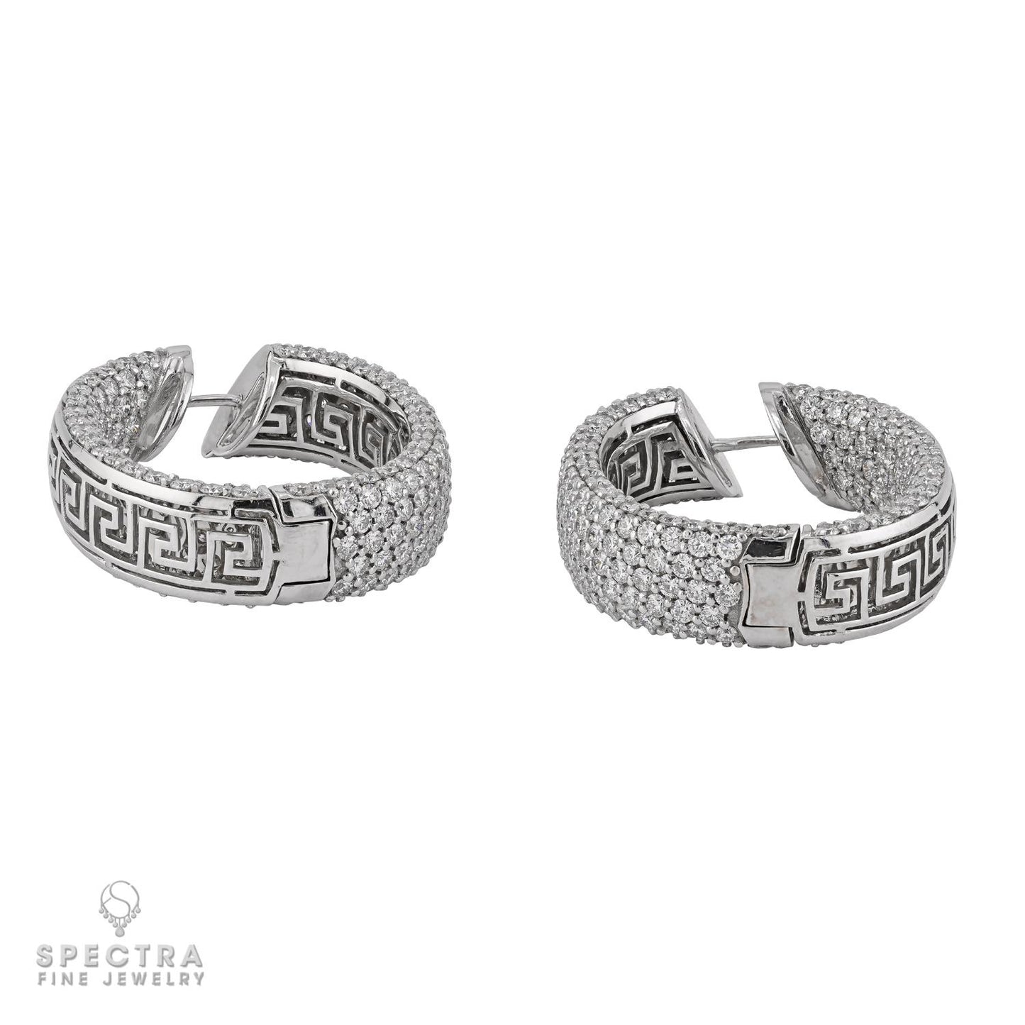 10.56 Carat Pave Diamond Hoop Earrings in 18K White Gold