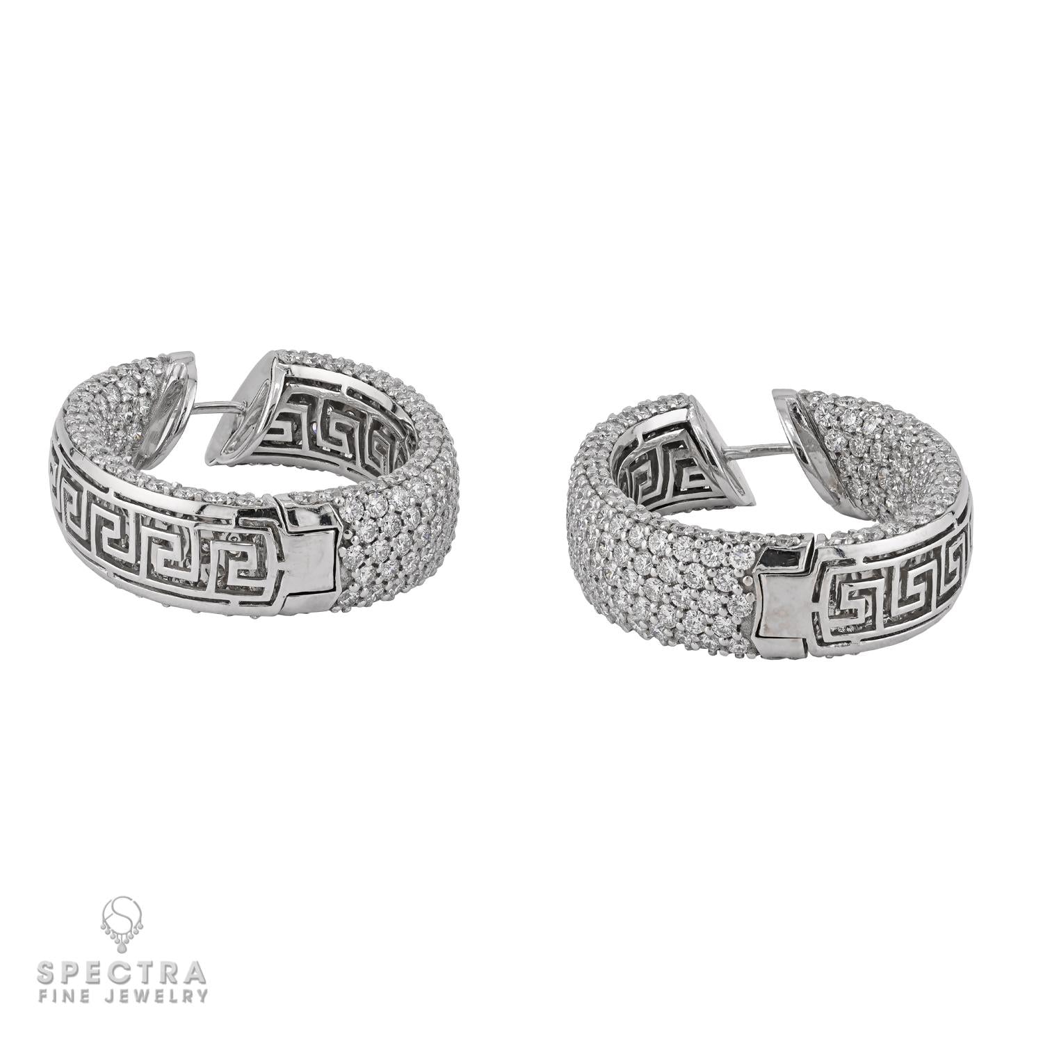 10.56 Carat Pave Diamond Hoop Earrings in 18K White Gold