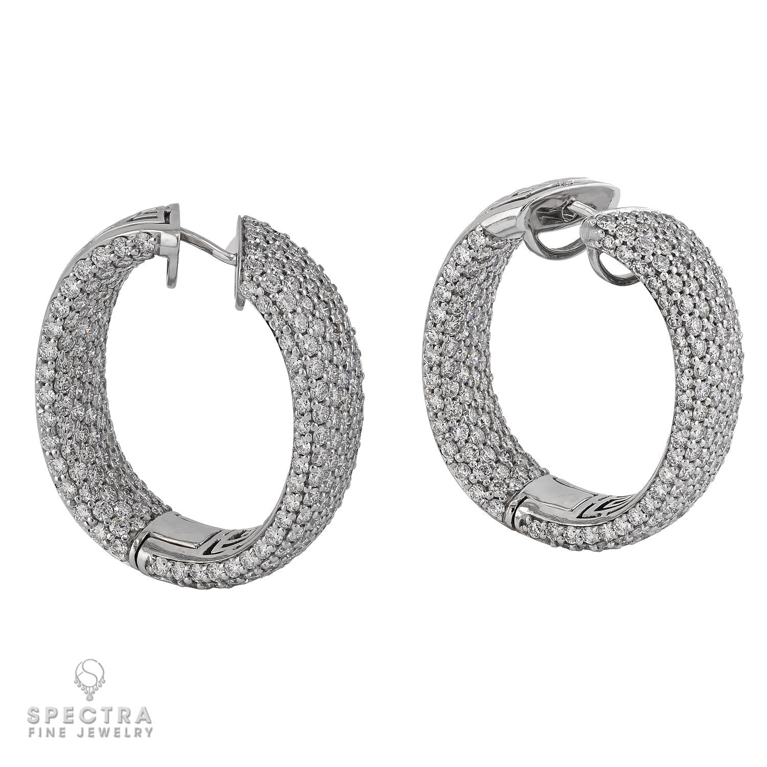 10.56 Carat Pave Diamond Hoop Earrings in 18K White Gold