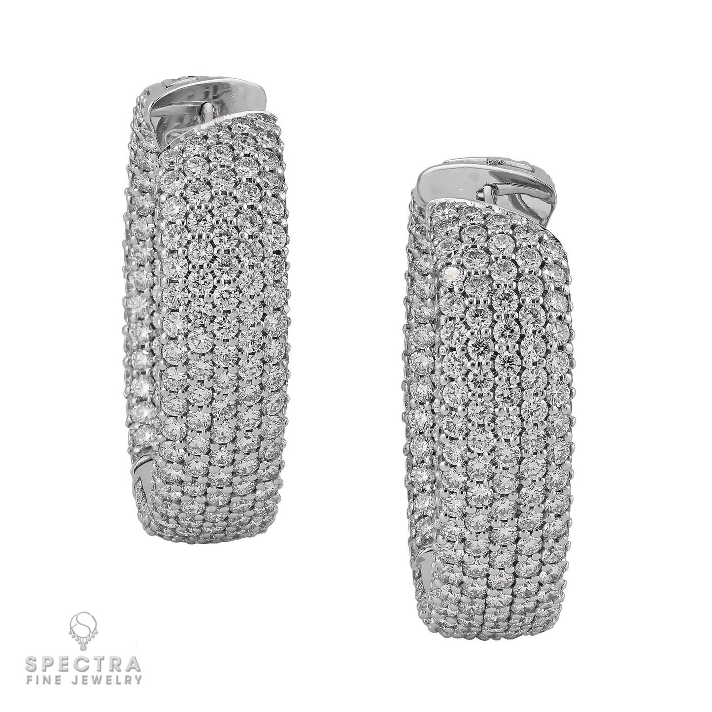 10.56 Carat Pave Diamond Hoop Earrings in 18K White Gold