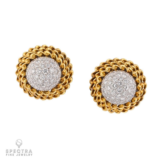 Boucheron 4.50ct Diamond Button Earrings in 18K Gold, Circa 1977