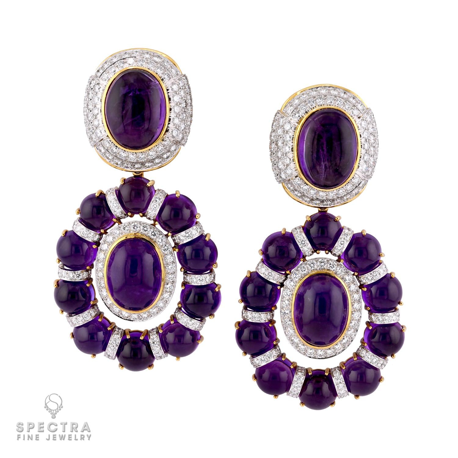 David Webb Amethyst & Diamond Convertible Pendant Earrings