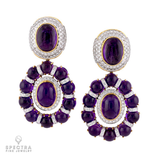 David Webb Amethyst & Diamond Convertible Pendant Earrings