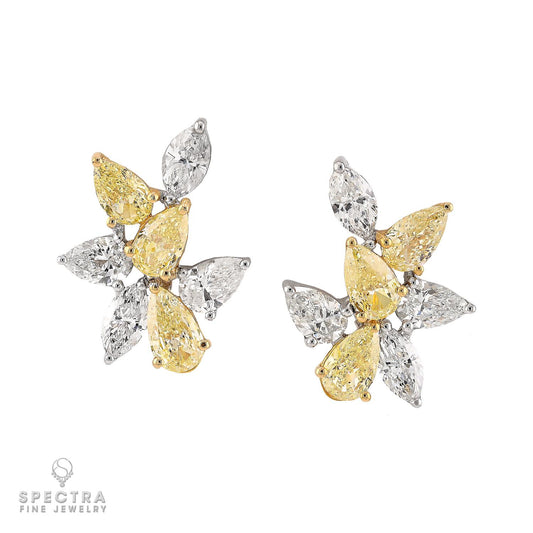 7.53 cts. Yellow & White Diamond Cluster Earrings