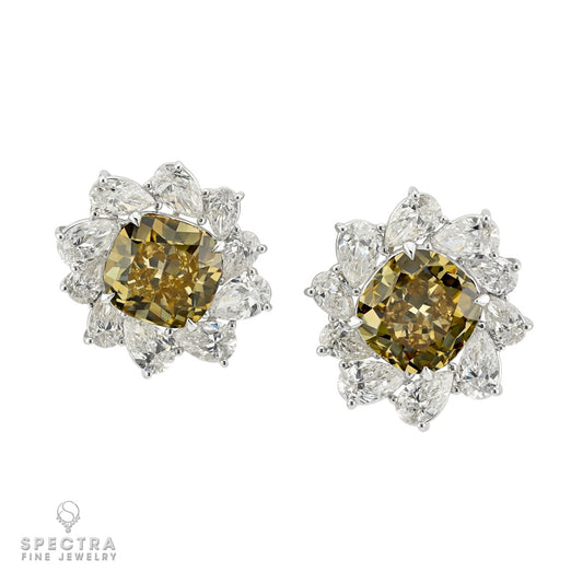 Spectra 6.56 & 6.34ct Cushion Fancy Brown-Yellow Earrings | GIA