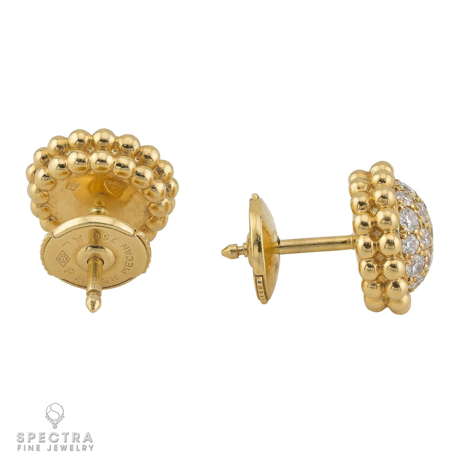 Van Cleef & Arpels Perlee Diamond Stud Earrings, 18K Yellow Gold