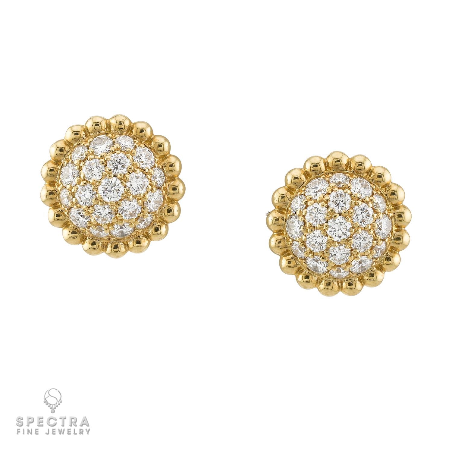 Van Cleef & Arpels Perlee Diamond Stud Earrings, 18K Yellow Gold