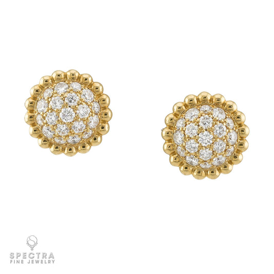 Van Cleef & Arpels Perlee Diamond Stud Earrings, 18K Yellow Gold