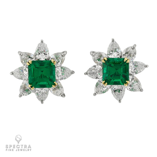 4.11 ctw Colombian Emerald & Diamond Earrings | AGL Certified