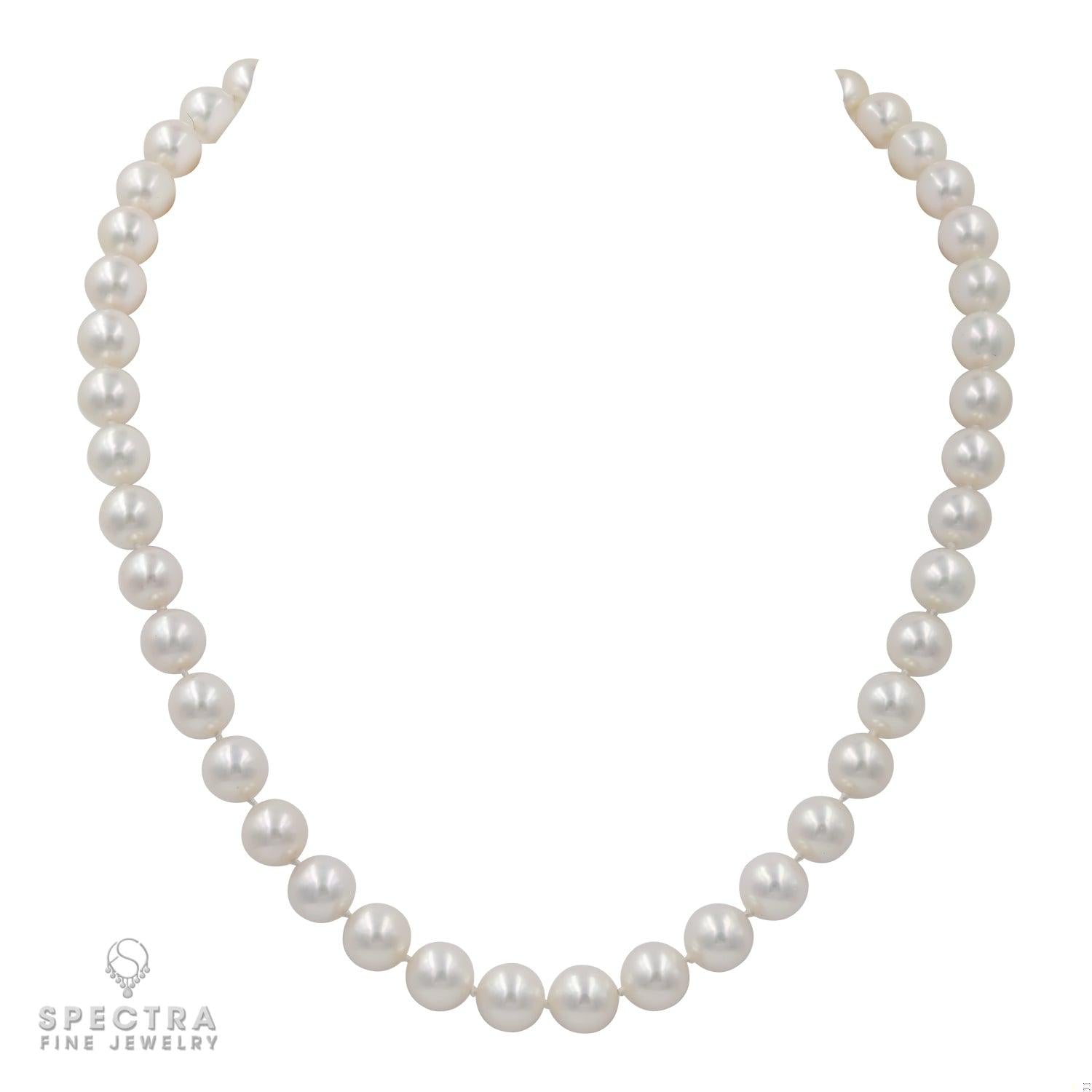 Exquisite 45 South Sea Pearl Bead Necklace with 14k White Gold Clasp and Diamond