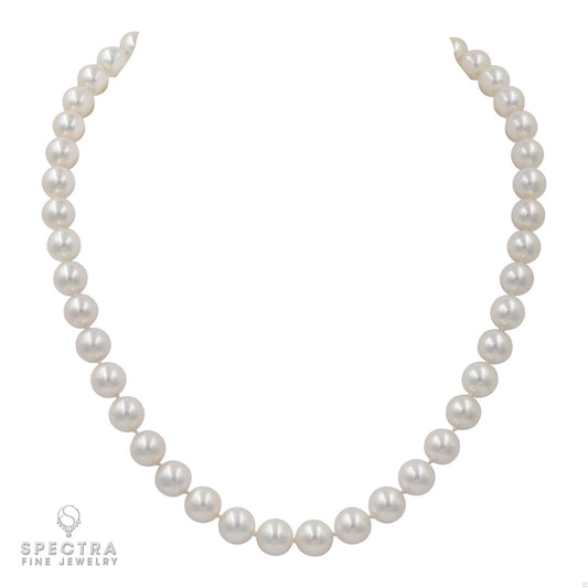 Exquisite 45 South Sea Pearl Bead Necklace with 14k White Gold Clasp and Diamond