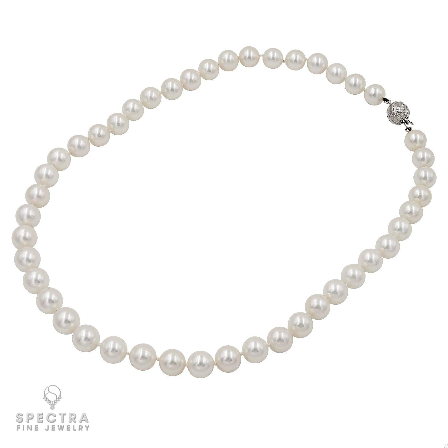 Exquisite 45 South Sea Pearl Bead Necklace with 14k White Gold Clasp and Diamond