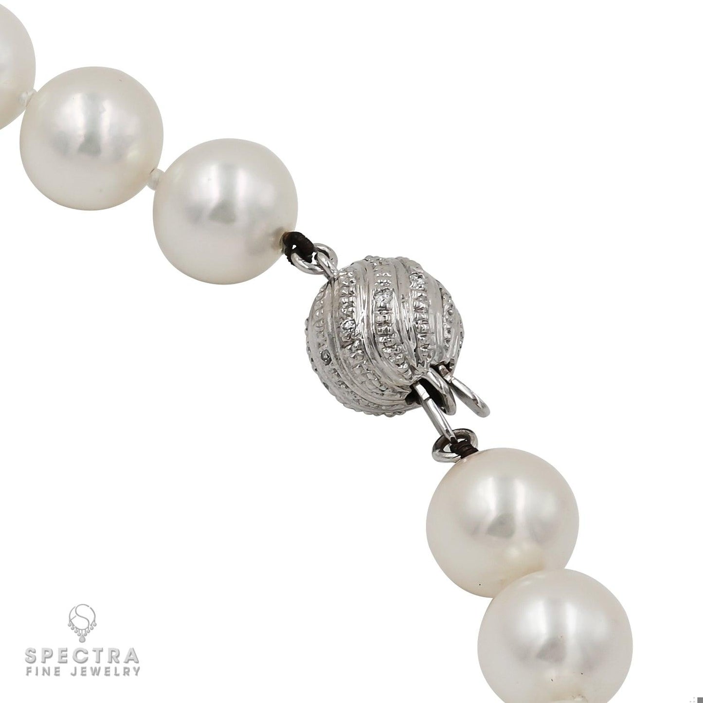 Exquisite 45 South Sea Pearl Bead Necklace with 14k White Gold Clasp and Diamond