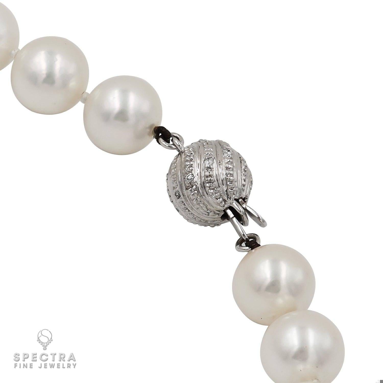 Exquisite 45 South Sea Pearl Bead Necklace with 14k White Gold Clasp and Diamond