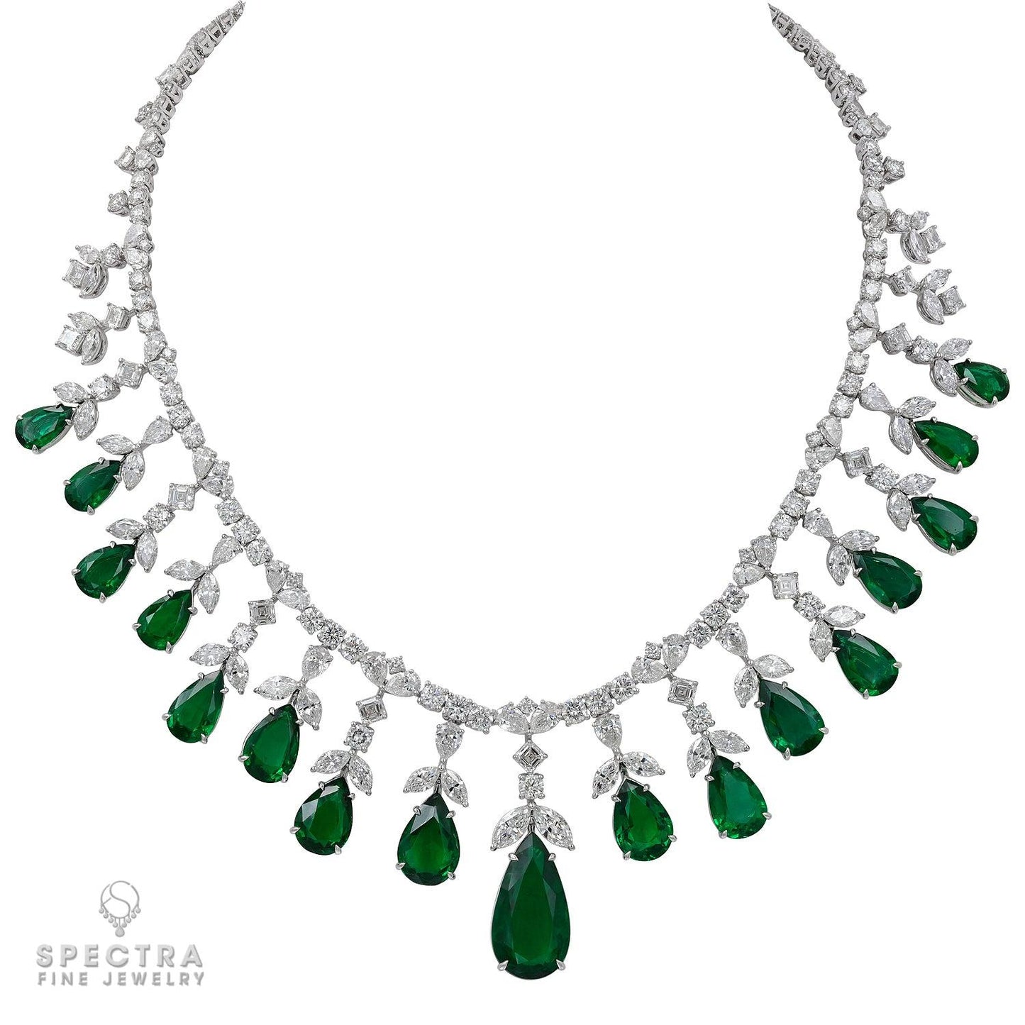 Exquisite 57.37ct Zambian Emerald and Diamond Fringe Necklace