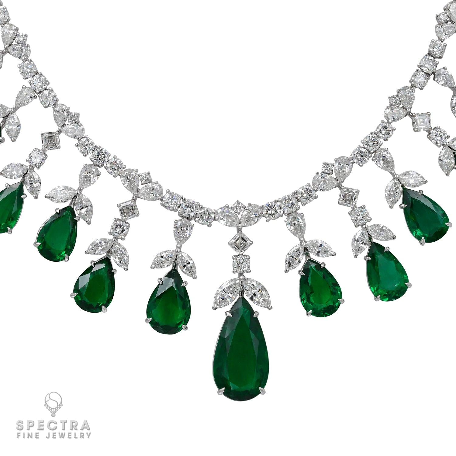 Exquisite 57 37ct Zambian Emerald And Diamond Fringe Necklace