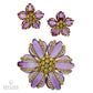 Amethyst and Diamond Flower Pendant and Earrings Set in 18k Yellow Gold