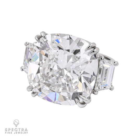 GIA Certified 22.62ct Cushion Diamond Platinum Ring