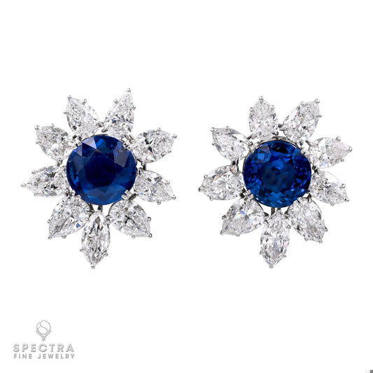 Harry Winston Jacques Timey Vintage Sapphire Diamond Cluster Stud Earrings